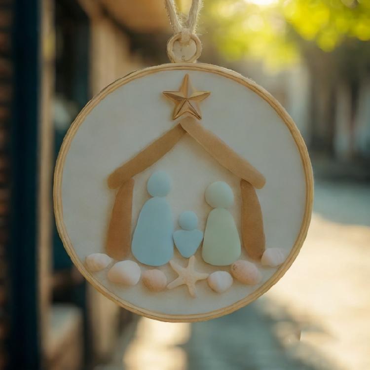 Acrylic Christmas Tree Ornament Decorative Sea Glass Coastal Holiday Accent Pendant Unique Religious Gift