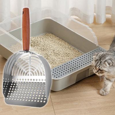Edelstahl Katzenklo-Schaufel Lange Holzgriff Nicht-Klebend Haustierkot-Schaufel mit Haken Abnehmbarer Katzenklo-Schaufel
