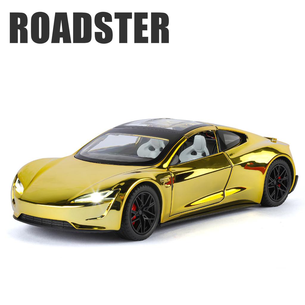 1/24 Tesla Roadster Alloy Electric Sports Car Model Diecasts Metal New Energy Vehicles Car Model Sound Light Simulation Kids Toys Gift