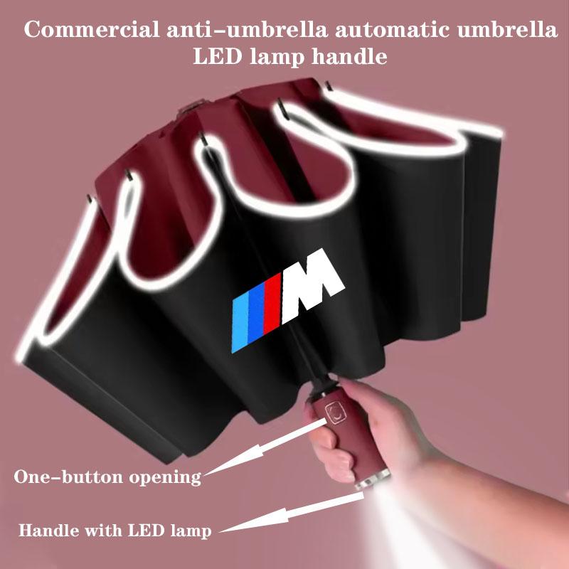 MZFK7 LED Automatic Folding Umbrella Windproof Umbrella Sticker For BMW M Power X1 E84 X3 F25 X5 E53 X6 E71 IX3 I3 320i 330d M4 1 3 5