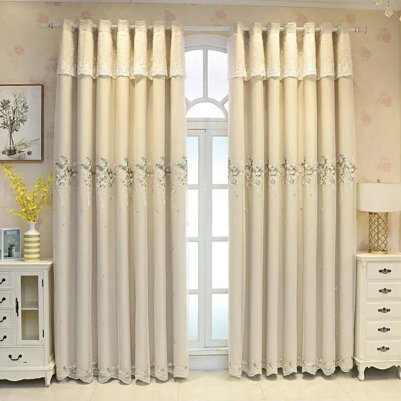 Шторы простые утолщенные вышитые шторы сплошной цвет плотные шторы гостиная спальня балкон карниз 150*270cm*2pcs