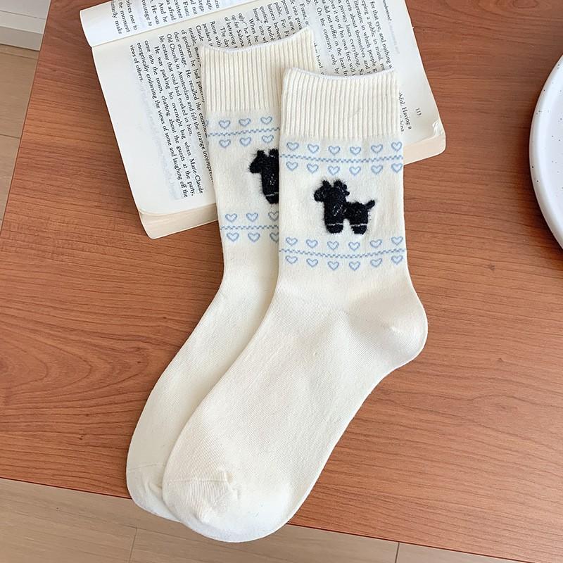 Pastoral Socks Pure Cotton Tube Socks Season Flocking Cute Three-Dimensional Cartoon Cotton Stockings Women