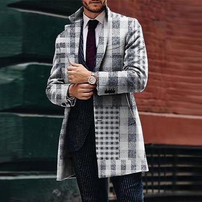 Hombres Otoño Invierno Gabardina Estampado A Cuadros Solapa Manga Larga Bolsillos De Rebeca Suelta Recta A Prueba De Viento Estilo Formal De Negocios Chaqueta De Hombre De Longitud Media
