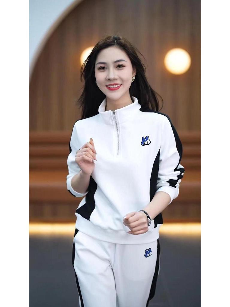Women's Spring/Autumn 2025 Fashionable Slim Fit Stand Collar Sweater & Wide-Leg Pants Two-Piece Set