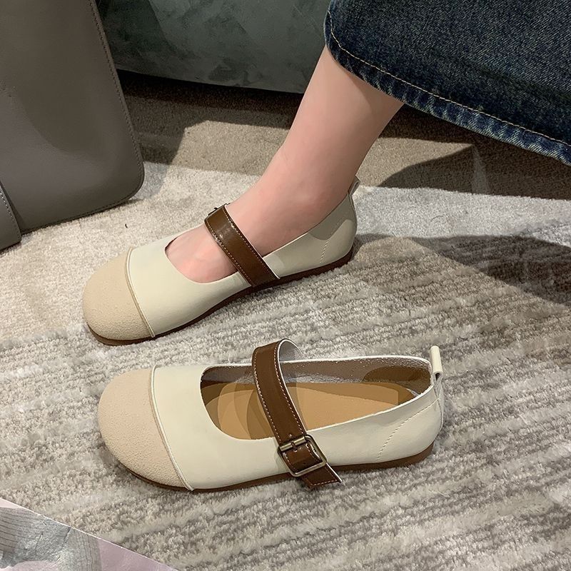 2024 New Summer Mary Jane Shoes Women's Outer Wear Fashion Explosion Doudou Shoes Retro Flat One-word Buckle Single Shoes