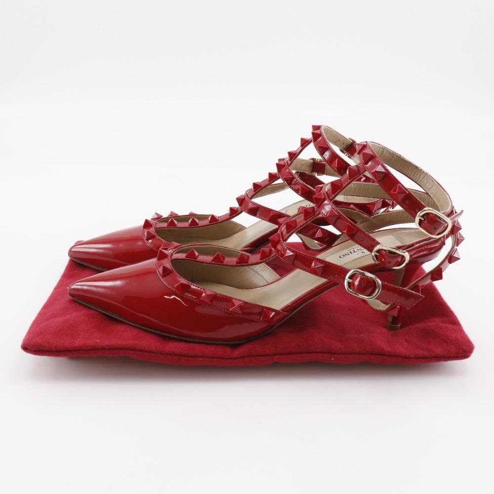 VALENTINO GARAVANI Rock studs pumps ankle stripe Red Patent leather Women Used