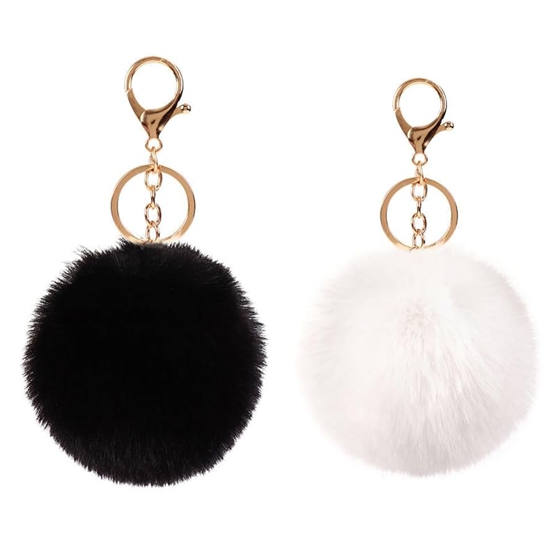 

[COZENTA] charm Fluffy pom pom key ring cute set of 2 (black white)