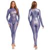 Womens Metallic Shiny Full Body Unitard Long Sleeve Long Pants Back Zipper Catsuit Bodysuit Leggings Tights Sheer Jumpsuit Clubwear Nightwear