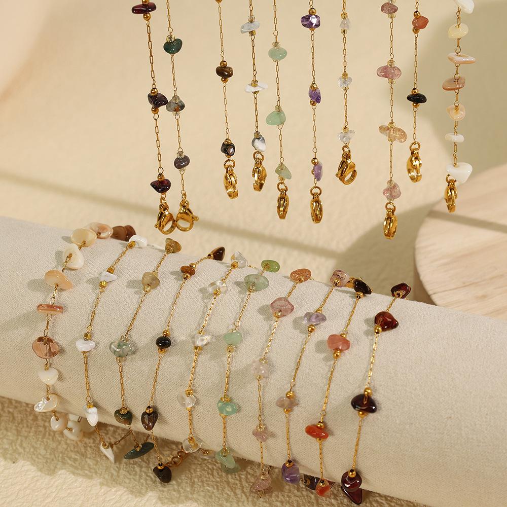 Colorful gravel boho style necklace bracelet irregular jewelry set for women