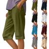 Women's Casual Loose Pocket Cotton Linen Elastomer Casual Pants Knee-length Pants