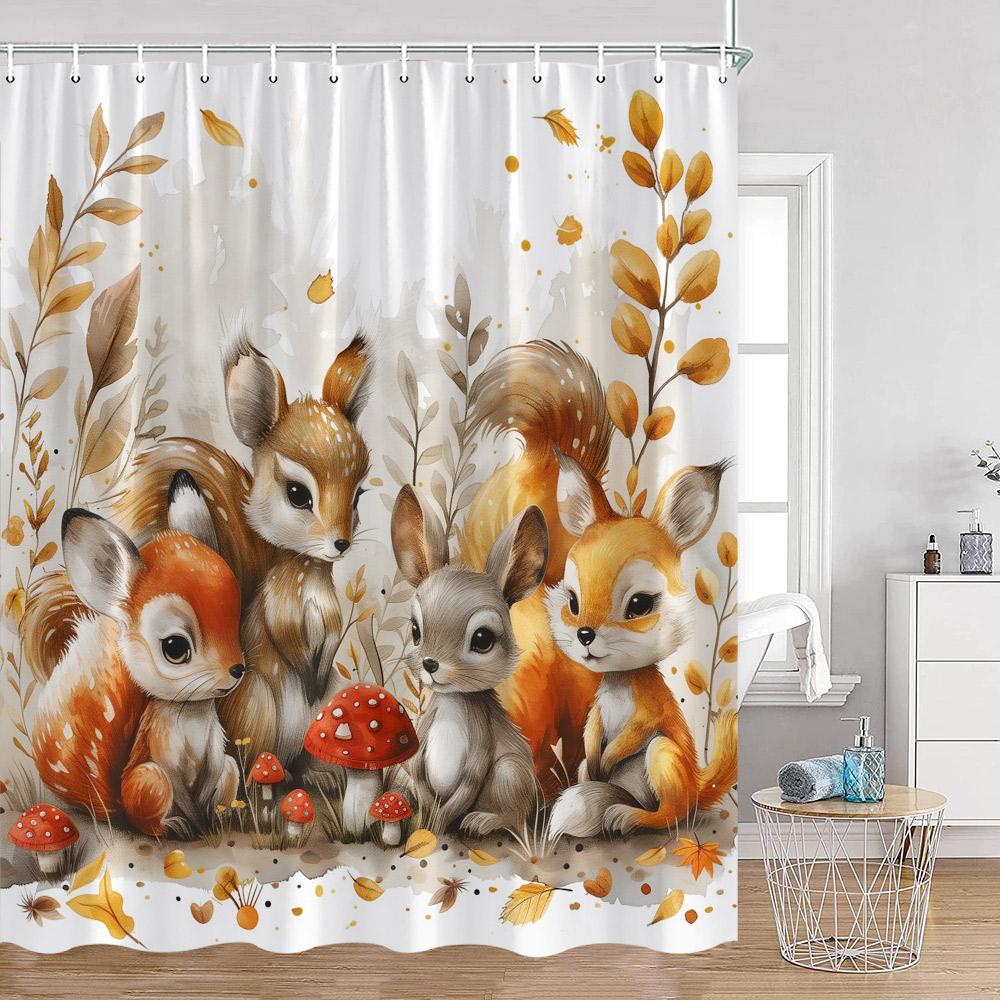 Cartoon Tiere Kinder Duschvorhänge Niedliche Kaninchen Hirsche Katzen Hunde Badezimmer Dekor Kinder Polyester Duschvorhang Mit Haken