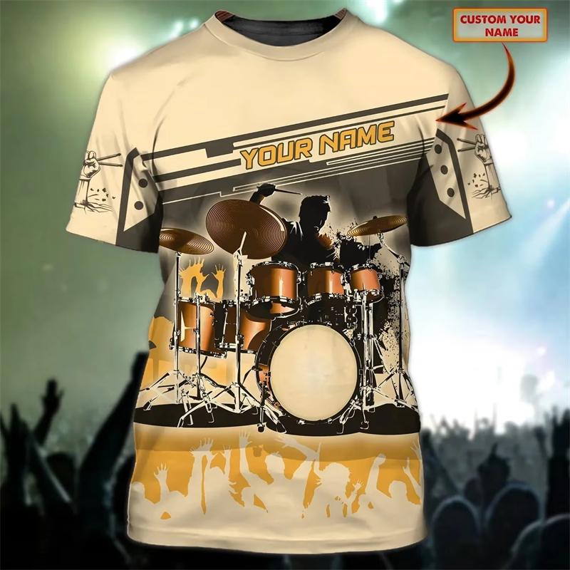 Fashionable Drum Pattern 3D Printed T-shirt, Summer Casual Fashion Short Sleeved Top, Men's Trendy Street Round Neck Clothing