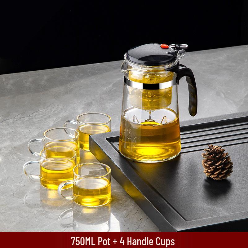 Elegant Heat-Resistant Glass Tea Infuser Pot with One-Button Filtering - Customizable with Logo Option.