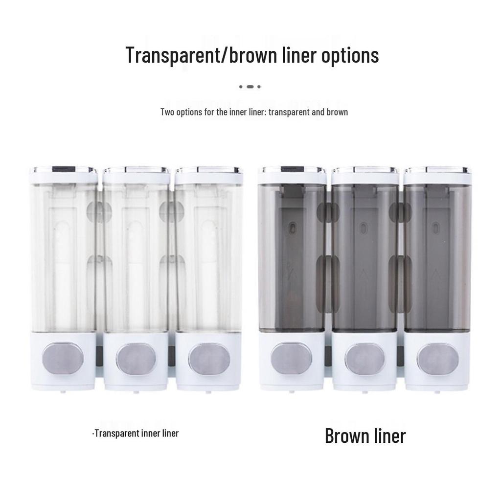 Wandmontierter Drei-Kopf-Seifenspender für Duschgel und Handdesinfektionsmittel, stanzfreies manuelles Druckdesign für den Heim- und Hotelgebrauch.