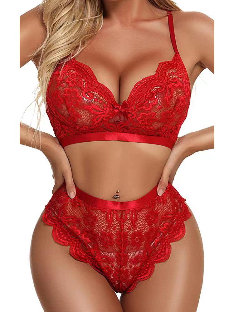 

Европейский и американский кружевной сексуальный комплект нижнего белья из двух частей Large красный