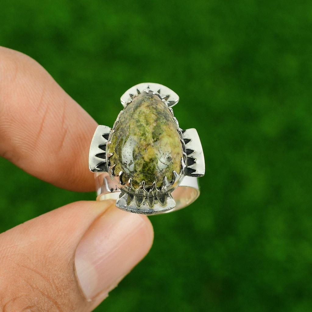 925 Sterling Silver Gogunjula Gemstone Promise Bezel Statement Wedding Ring US 7