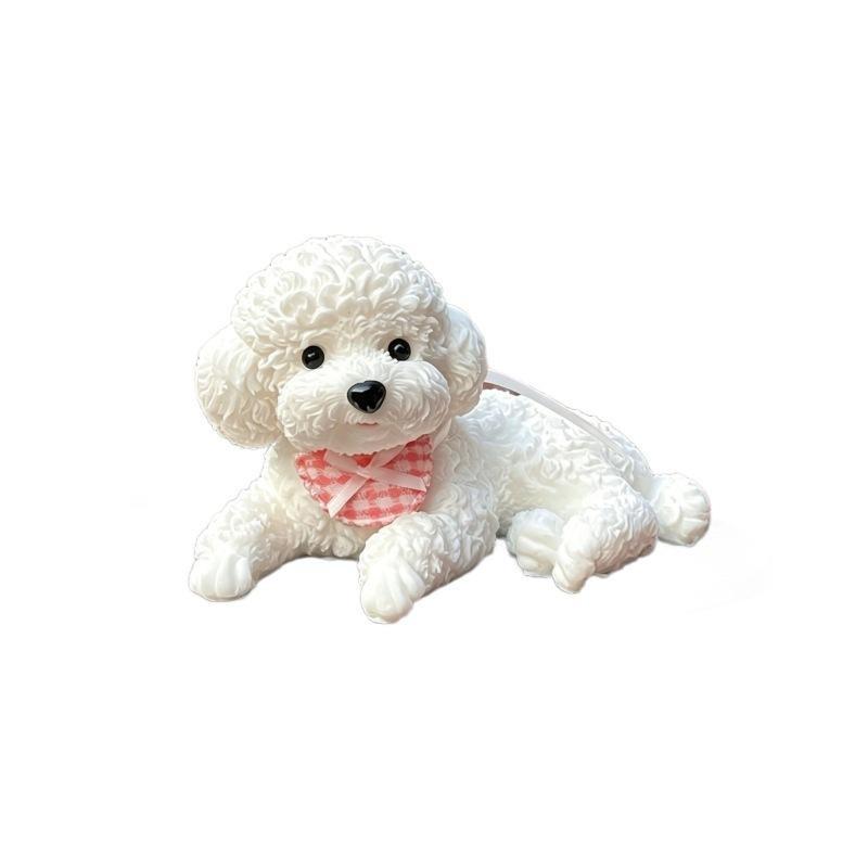 Lifelike Cute Lying Teddy Puppy Statue Solid Dog Model Ornament Creative Car Dashboard Decor for Car Home Desktop Gift Giving