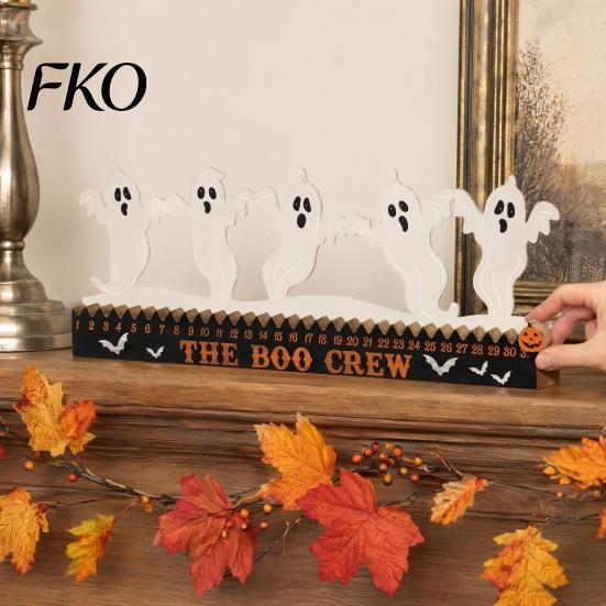 Rustic Wooden Table Decor Halloween Dancing Witch Countdown Ornament, Home Classic Retro for Office Party Centerpiece, Spooky Haunted House
