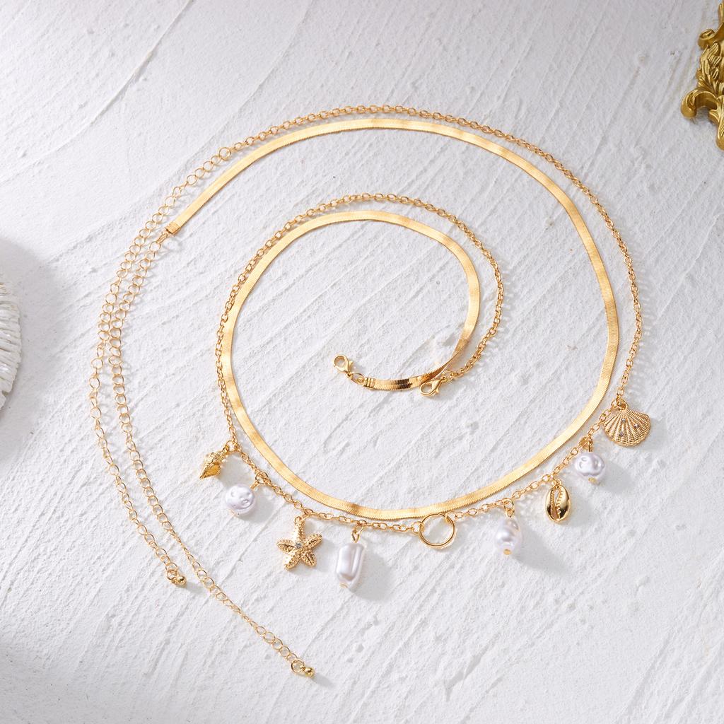 Summer Bohemian Waist Chain For Women Rice Beads Sea Star Shell Conch Starfish Pendant Body Chain Beach Vacation Bikini Jewelry