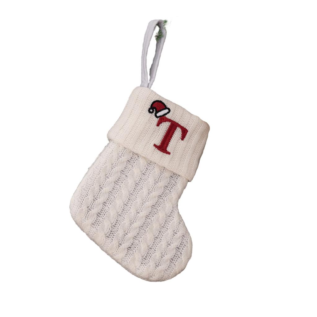 With Hanging Rope Christmas Stocking Children Candy Bag Decoration Knitted Pendant White Snowflake 20*10cm Alphabet Rattanand