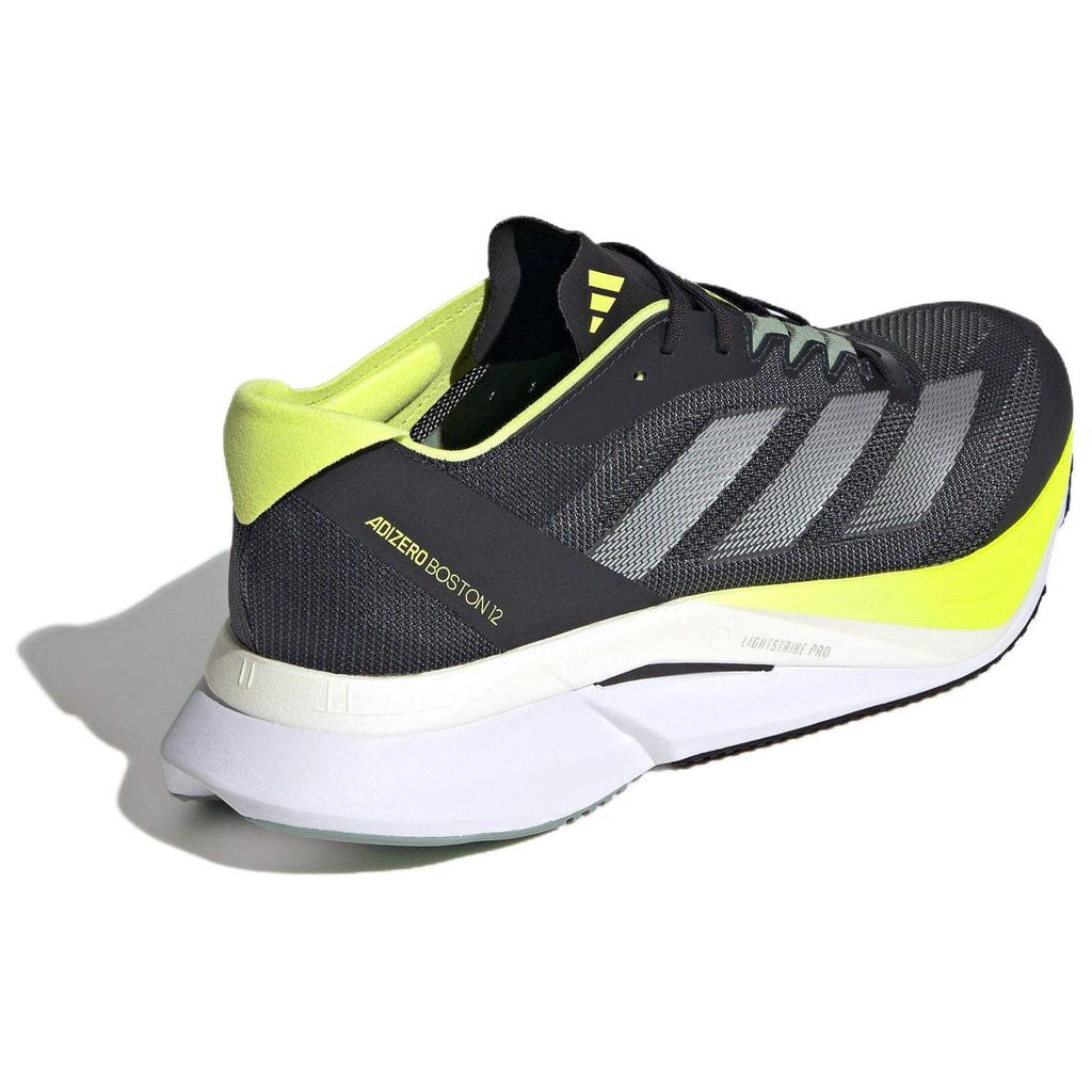 adidas Adizero Boston 12 Comfortable Breathable Low Top Running Shoes Men's Black Yellow JI4477