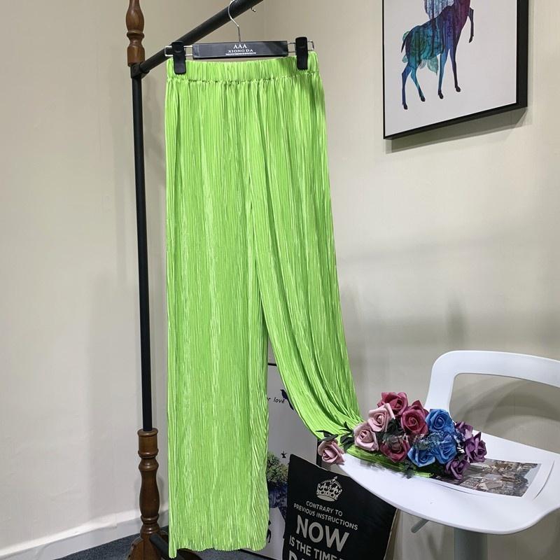 

Летние широкие брюки для женщин, повседневные эластичные модные свободные длинные плиссированные брюки с высокой талией One Size зелёный