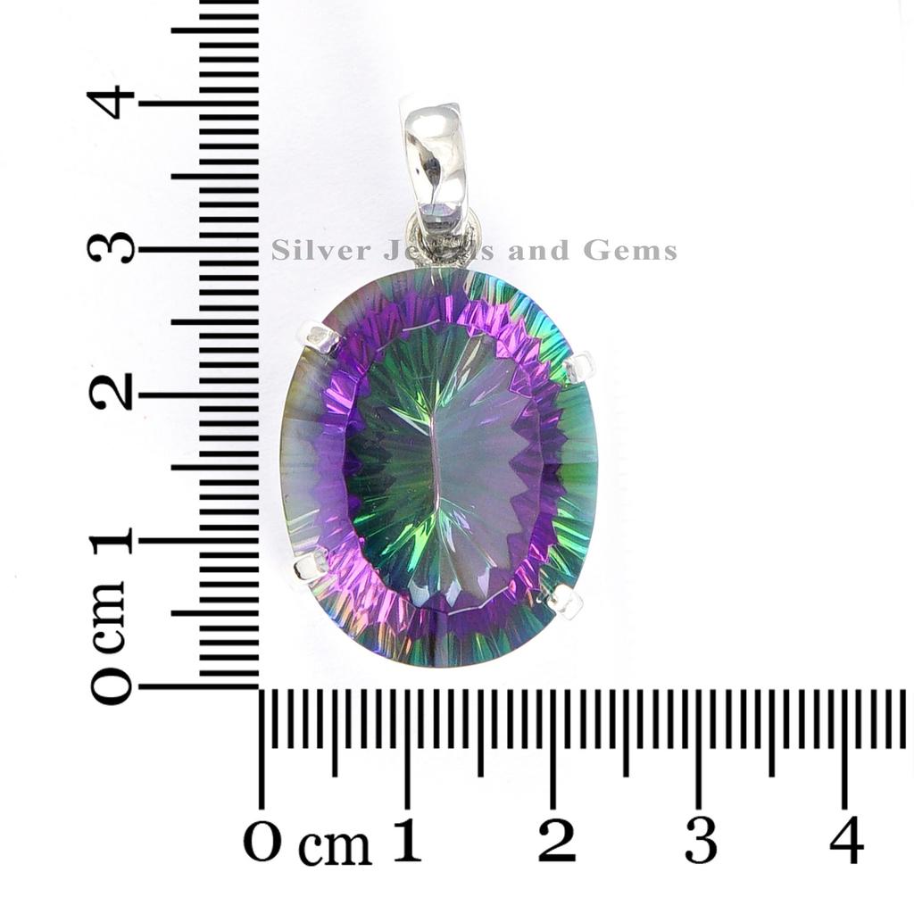 Big Mystic Topaz Pendant - 925 Sterling Silver Pendant - Oval Topaz Pendant - Gift for Wife- Engagement Pendant - Handmade Pendant