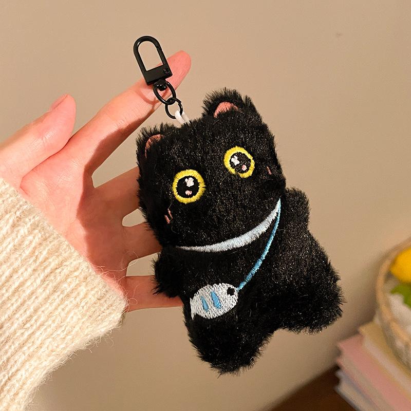 1/4Pcs Cartoon Plush Small Black Cat Keychain Sweet Cute Animal Doll Pendant Backpack Hangings Decoration Birthday Gifts