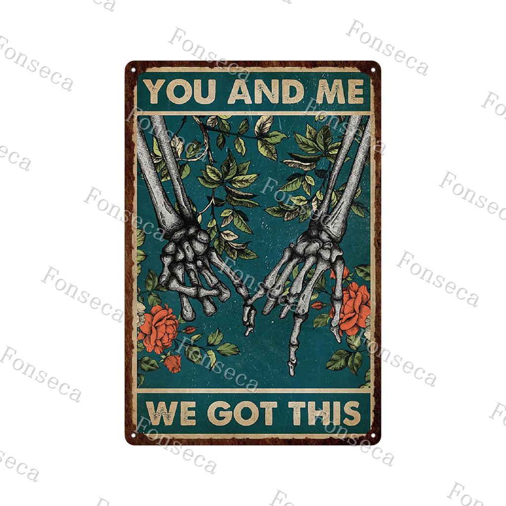 Retro Human Skeleton Tin Sign Gardening That's What I Do I Grow Stuff and I Know Things Cactus Vintage Chic Metal Poster