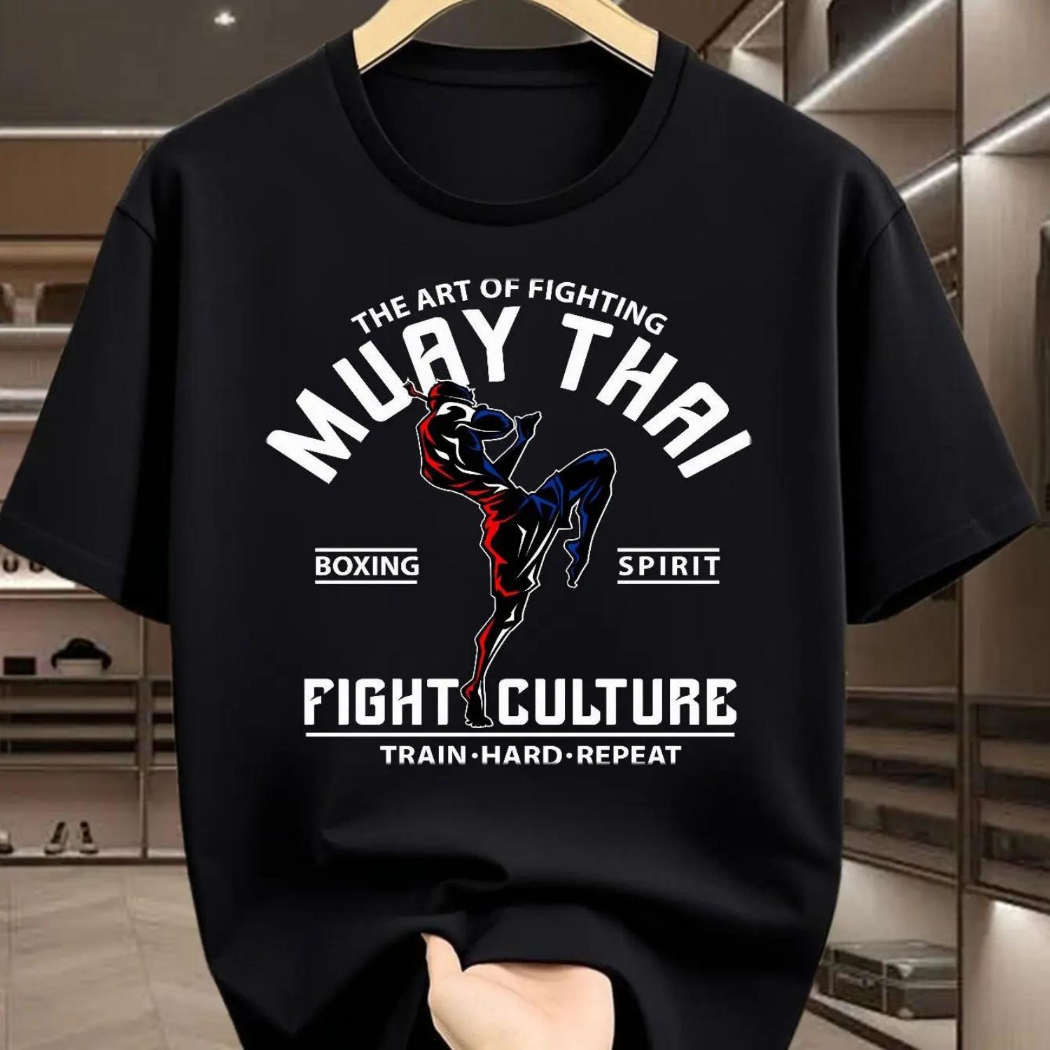 

Muay Thai Cotton TShirt Casual Athleisure Men Fitness Muscle Black Fight Style The Art of Fighting Spirit S