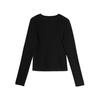 ELLE French Style Solid Color Embroidered Logo Simple Long Sleeve V-Neck Sweater Women Sweater Black EM40013