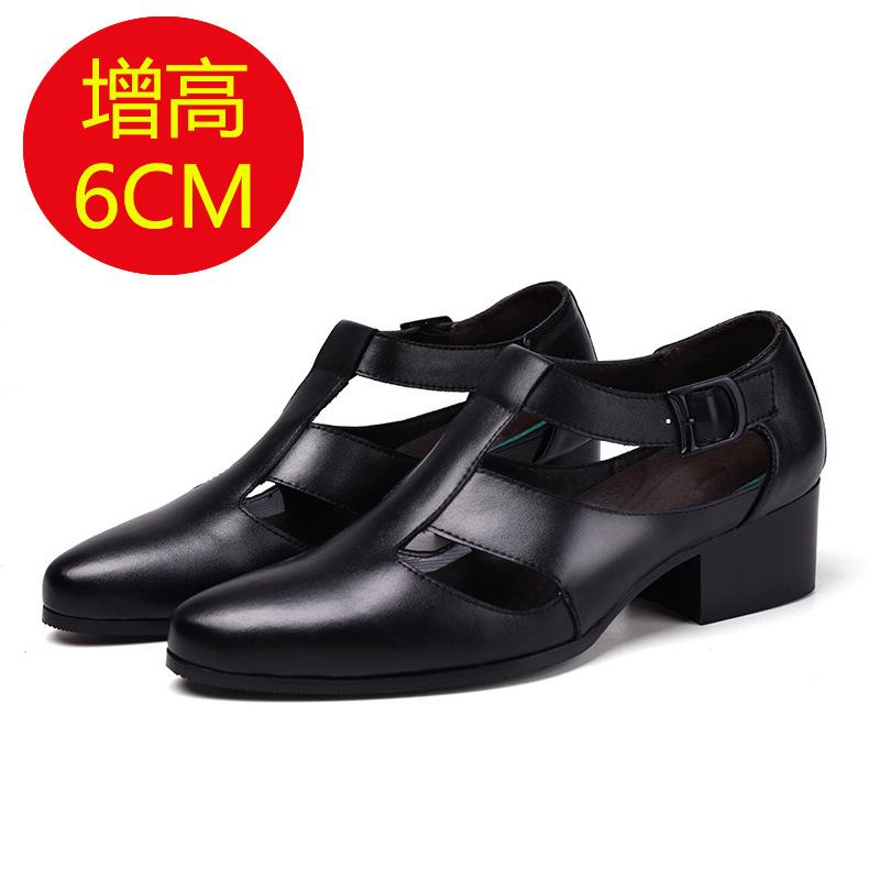 2025 Summer Business Dress Cool Leather Shoes Sandals Men's High Heels Hollow Pointed Shoes Men's Shoes Breathable Hole Shoes