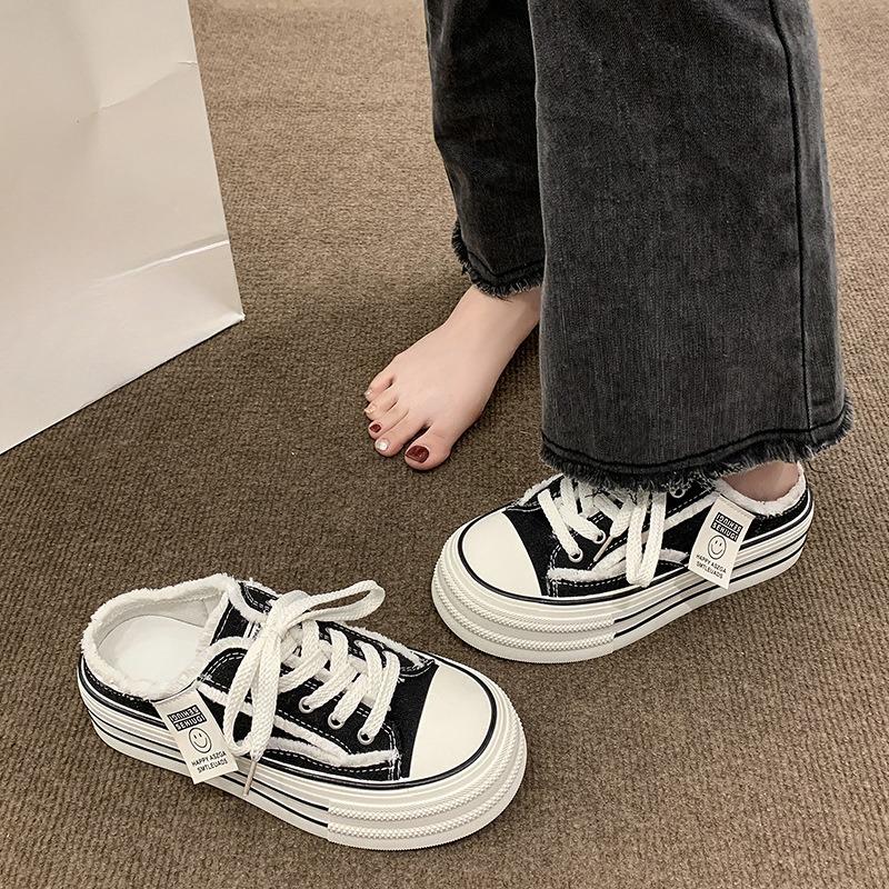 Baotou Slippers Women s New Style Canvas Shoes Multi-Purpose Thick Soles 35 чёрный