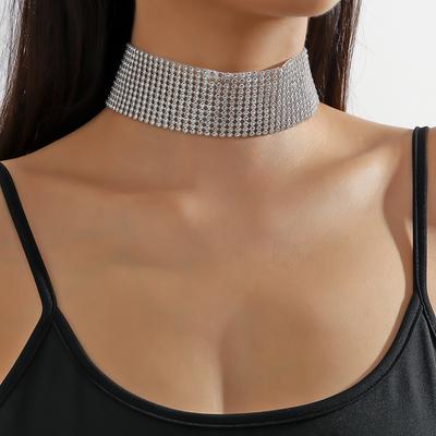 European and American Sexy Trend Sparkling Rhinestone Collarbone Chain Choker Full Drill Multi-row High-end Design Neck Chain