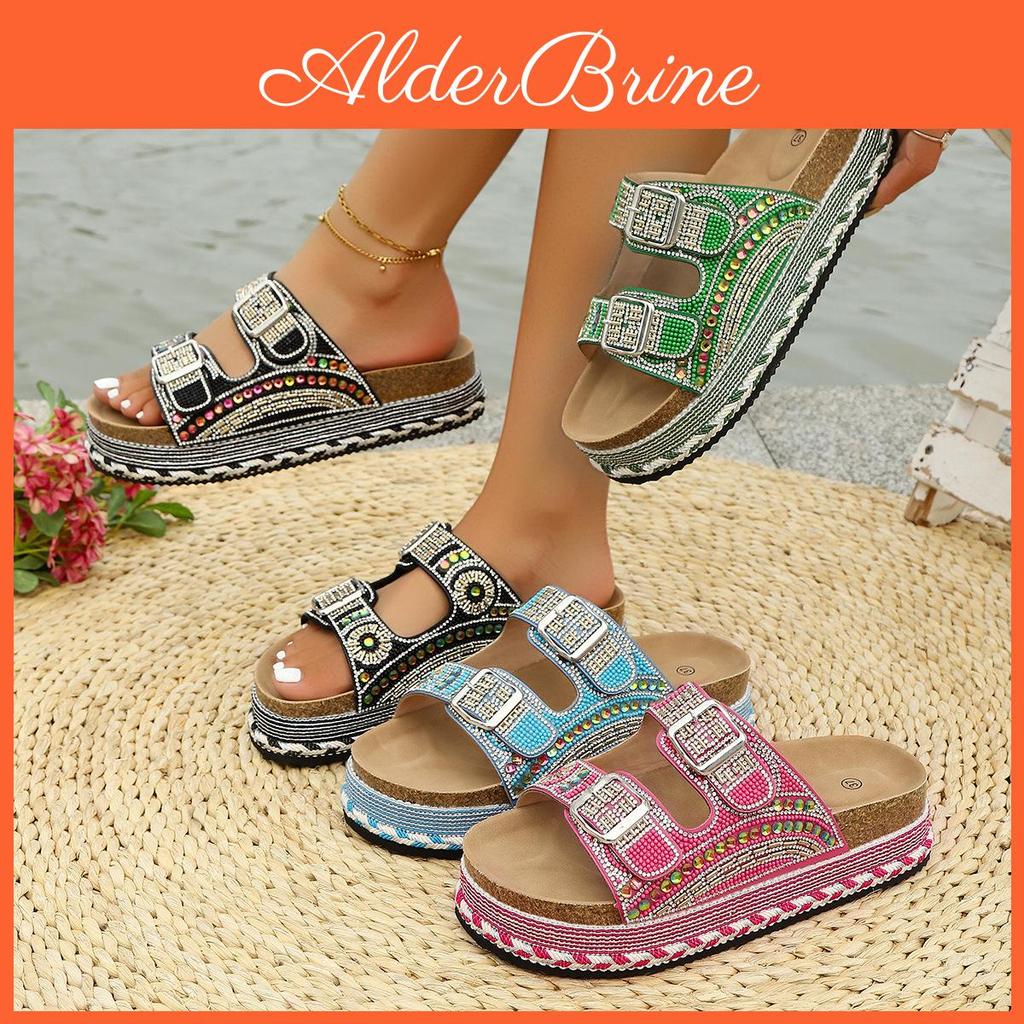 Summer Water Diamond Platform Flip Flops With Rubber Sole For Adult Outdoor Use