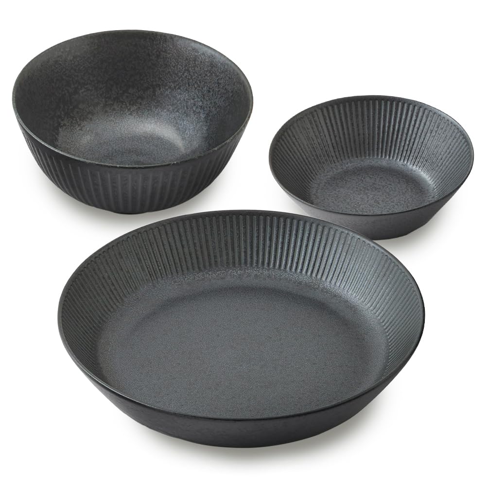 

Iris Ohyama Dish Set for Single Dishwasher and Microwave Person, 3-Piece Set, Black, Safe, MNW-3S чёрный