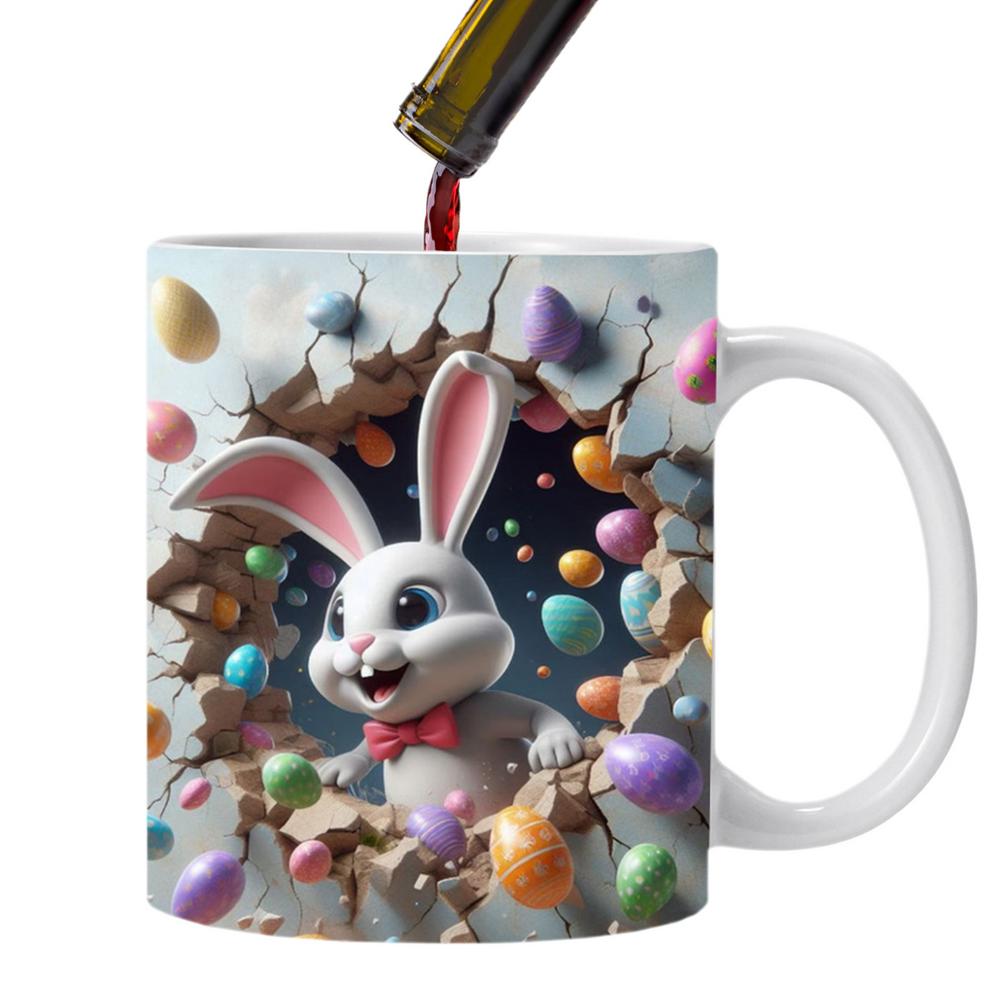 Easter Coffee Cups Colorful Eggs Bunny Easter Coffee Mug Cute Cartoon Ceramic Cup Funny Novelty Portable Mugs For Hot Cocoa
