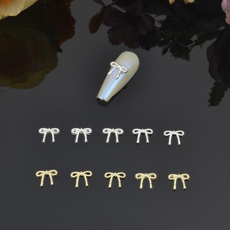 Oro Argento Fiori Accessori Manicure Unghie Unghie Gioielli Nail Art Fiocco Decorazioni Unghie Punte per Nail Art 3D
