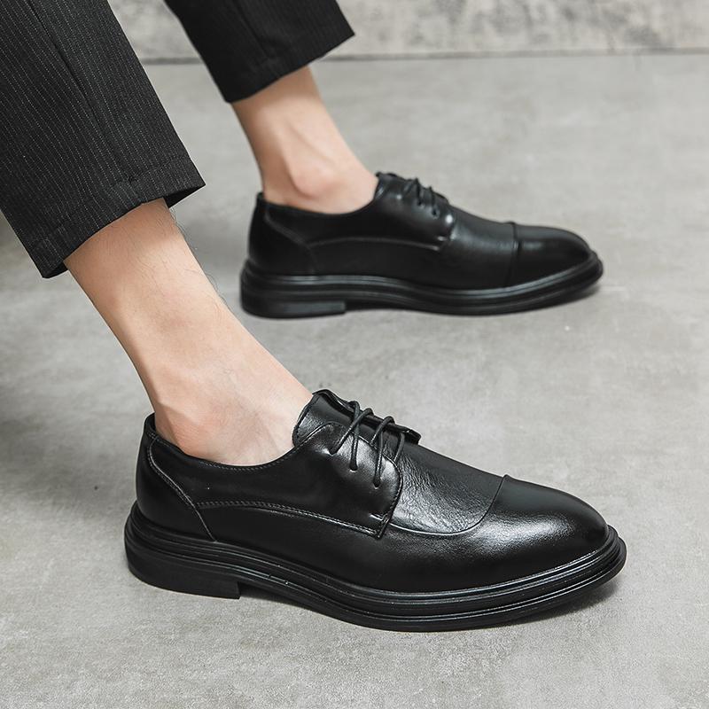 Men's round toe leather shoes Fashionable gentleman style Daily office parties outdoor leisure business weddings men's shoes
