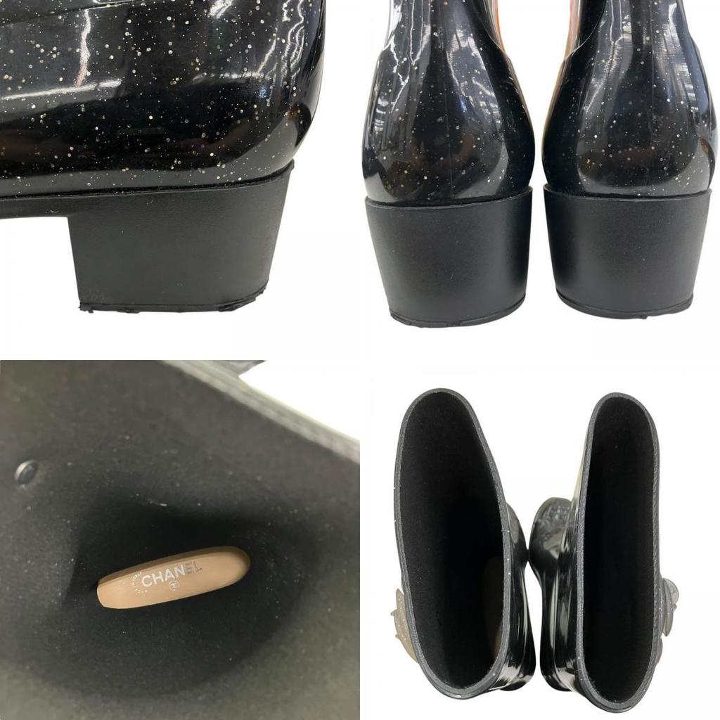 Used 186005 Current condition CHANEL CHANEL Storage bag included Rain boots CHANEL 36 23cm black lame enamel ladies