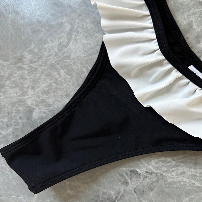 Women's Strapless Swimsuit 2-piece Suit Solid Color Patchwork Push Up Ruffle Thong Beach Hot Spring Bikini Set New Swimwear