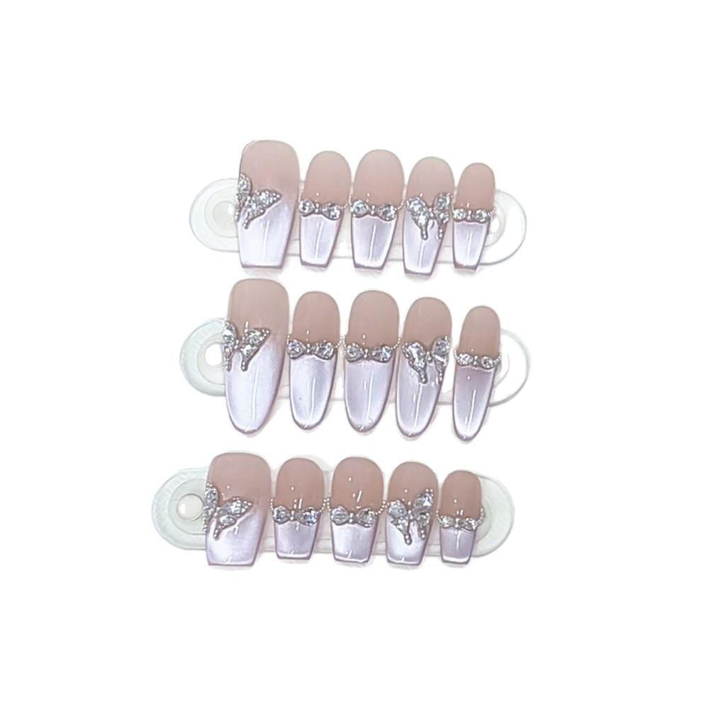 Hand-woven Armored Butterfly Zircon Diamond Bow Cat Eye Style High-end Pure Temperament Nail Art Patch