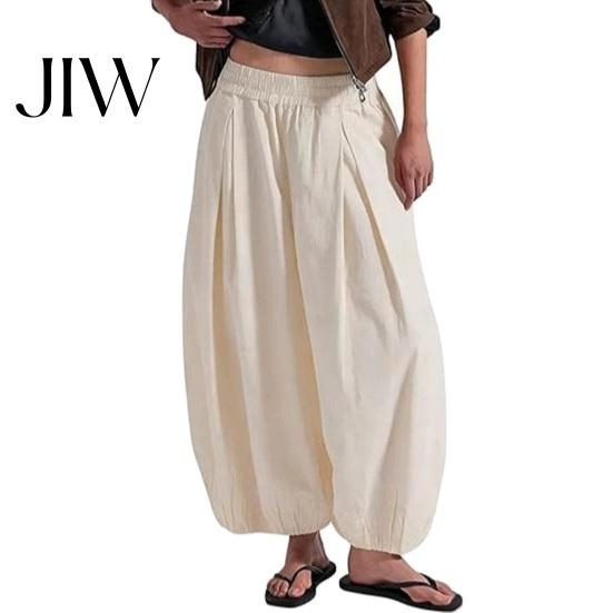 High Waisted Pants Women Wide Leg Barrel Pants, Casual Balloon Relaxed Fit Trousers, Solid Color Pleated Baggy Palazzo