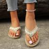 Fashion 2025 New Linen Flower Decor Flip Flops Fashion Women Slides Flat Heel Outdoor Beach Summer Woman Slippers Ladies Shoes
