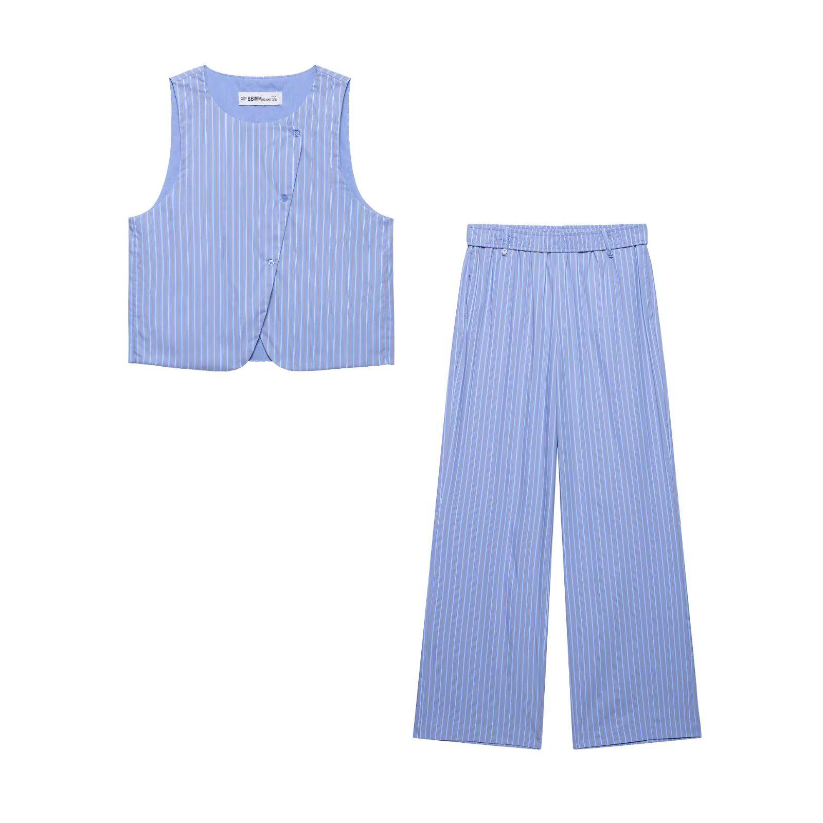 

2025 Spring Women s Striped Sleeveless Vest Top and Pajama-Style Long Pants Set M