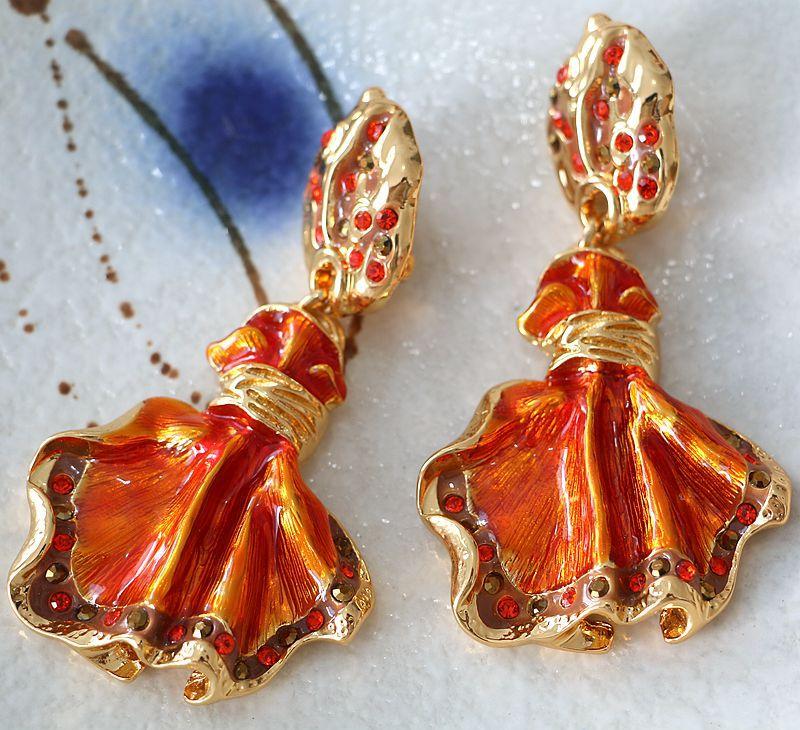Antique court copper-plated real gold sweeping shoulder heavy goldfish earrings