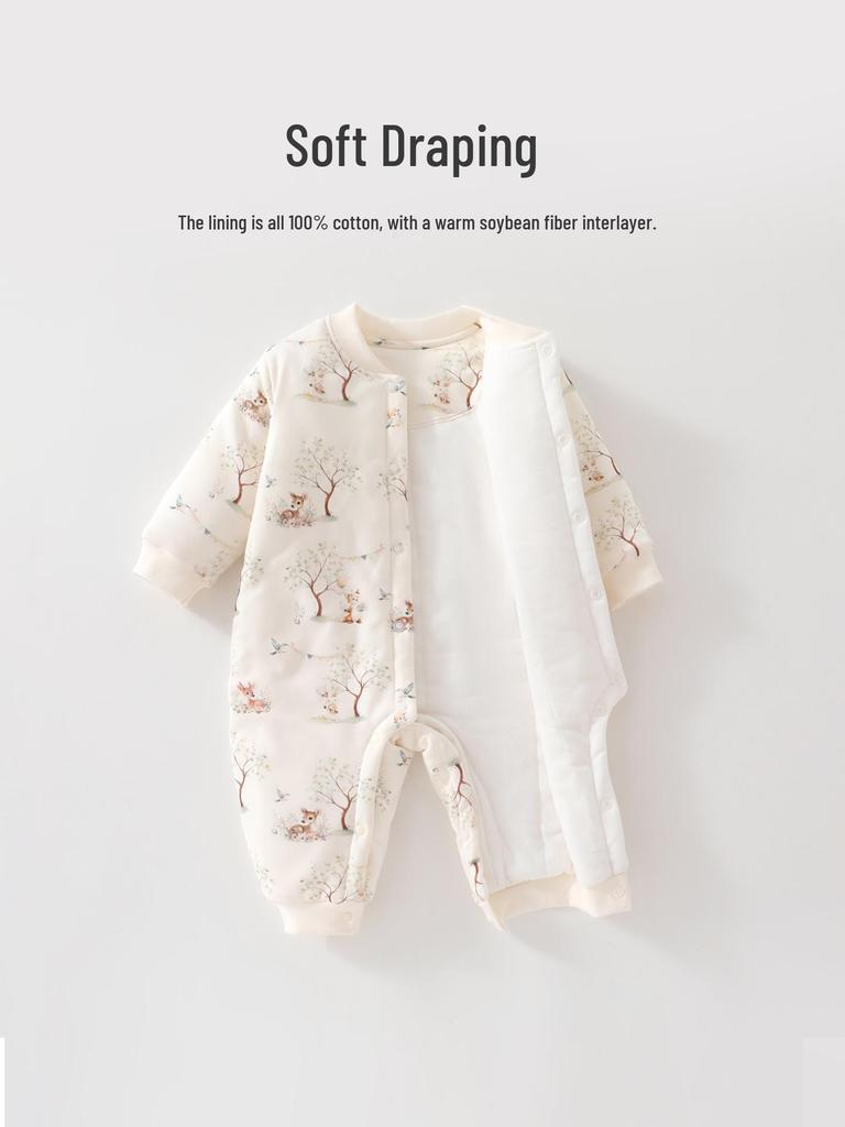 Premium Cotton Class A Quilted Infant Romper, 120g Soybean Fiber, Warm for Autumn & Winter