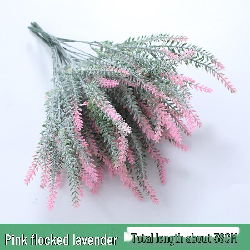 Artificial Lavender Bouquet - Fake Flowers & Flocked Wheat Ear for Home Decor