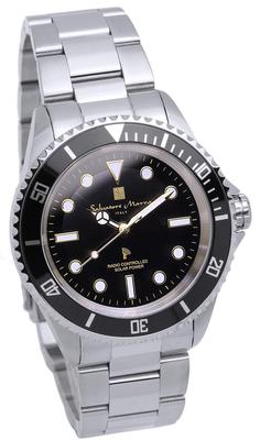 Orologio Radio Solare 10 ATM Resistente all'Acqua Marchio Italiano Nero x Oro [Salvatore Mara] da Uomo SM22110-SSBKGD