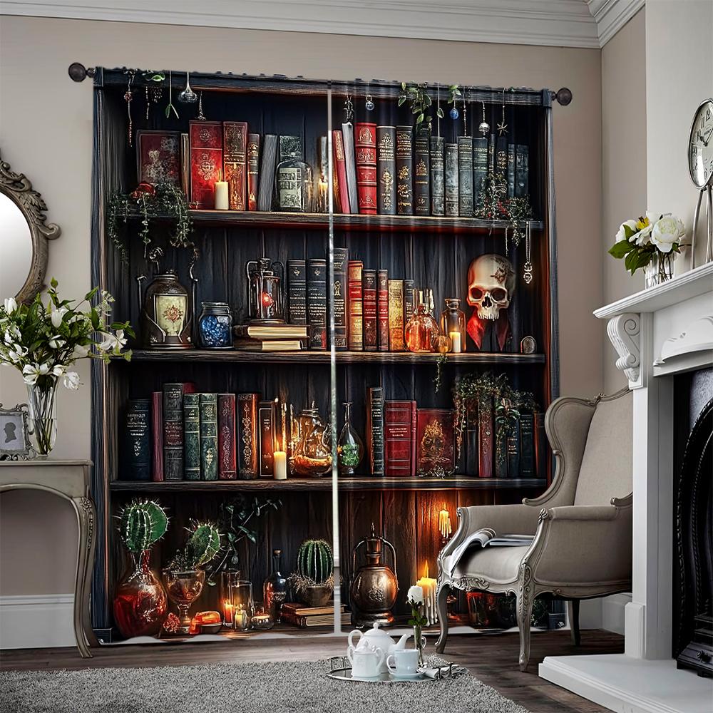 

Flat Printing Drapes Gothic Magic Versatile Polyester Without Electricity Birthday Party Use Holiday Parties Curtains Set Of 2 Made W100*H70(CM)-Hooks&2PCS